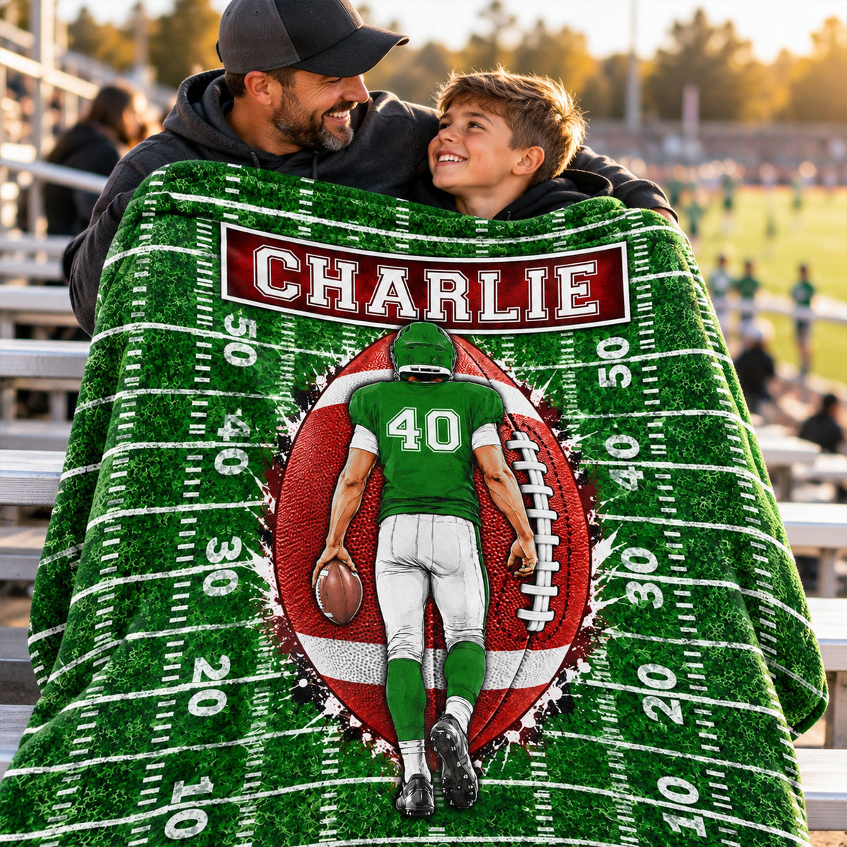 Custom Football Player - Personalized Fleece Blanket - Graduation Gift for Seniors, Christmas Gift for Sons, Grandsons