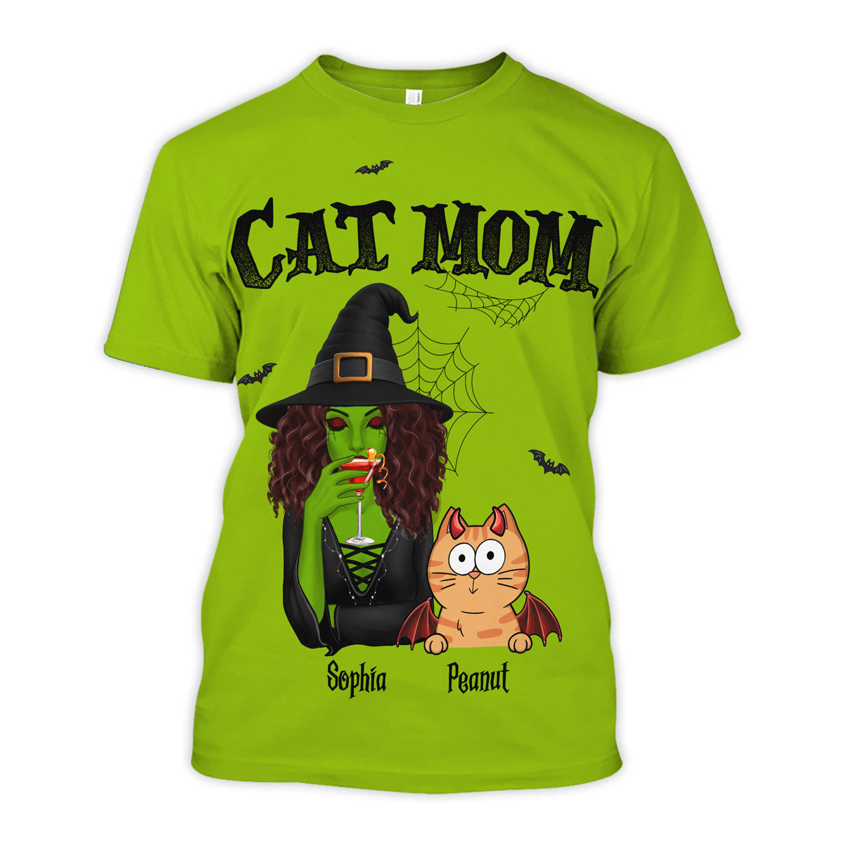 Halloween Green Witch Cat Mom Personalized Shirt, Spooky Halloween Costume For Cat Lovers