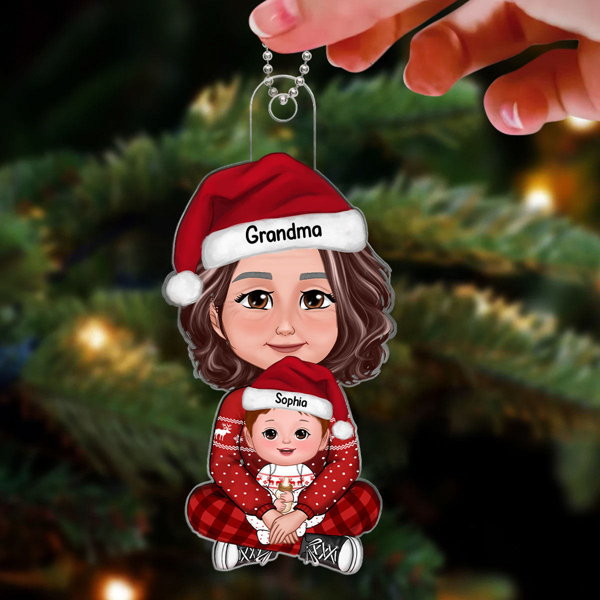 Baby Sitting In Grandma Mom Lap Crossed Leg Christmas Gift Personalized Acrylic Ornament-Baby's First Christmas-Personalized Gift For Grandma