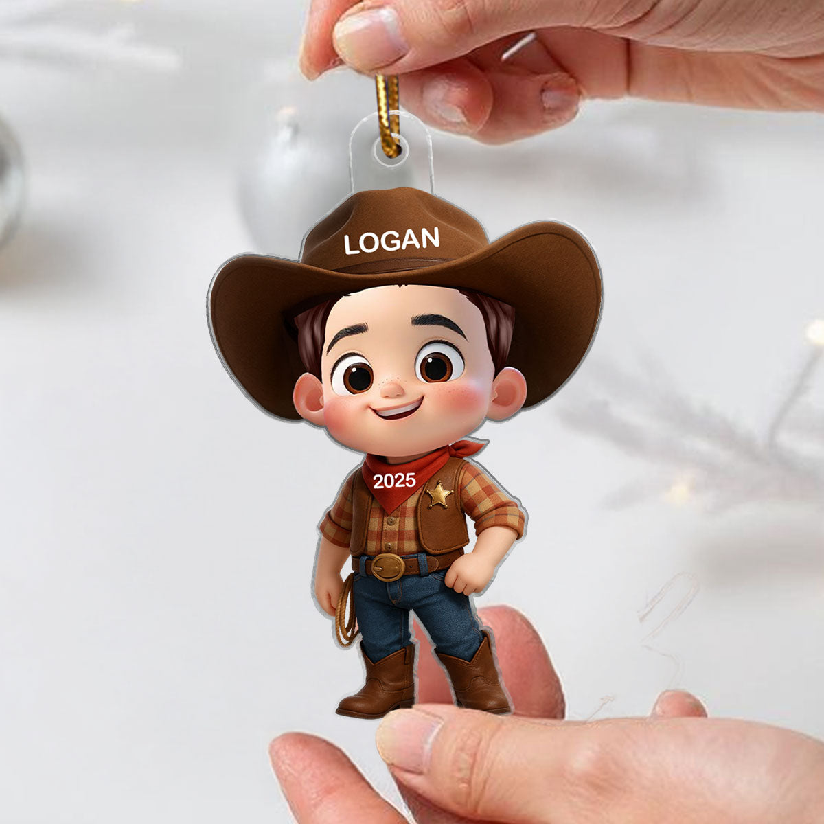 3D Effect Little Cowboy Christmas Personalized Acrylic Ornament