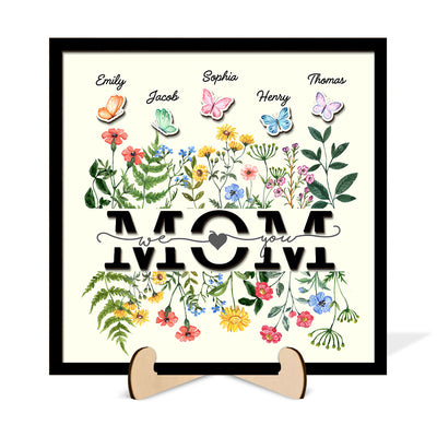 Grandma Mom Wild Flowers Butterflies Personalized 2-layer Wooden Plaque