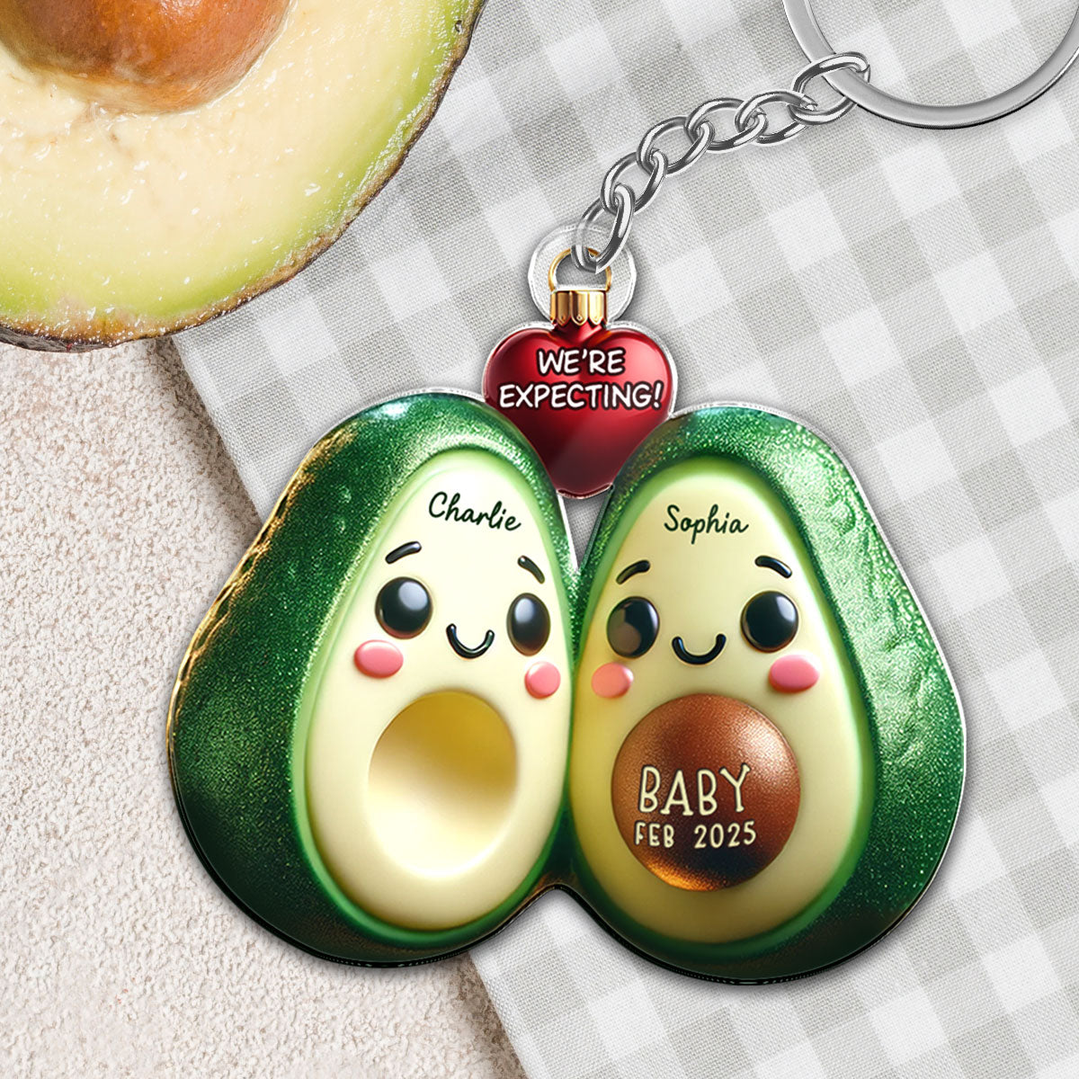 Avocado Couple Expecting Parents Pregnancy Announcement Keepsake Personalized Acrylic Keychain