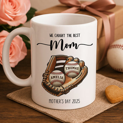 We Caught The Best Mom Baseball, Softball Personalized Mug, Custom Kid's Name, Mother's Day, Gift For Wife, Gift For Mom