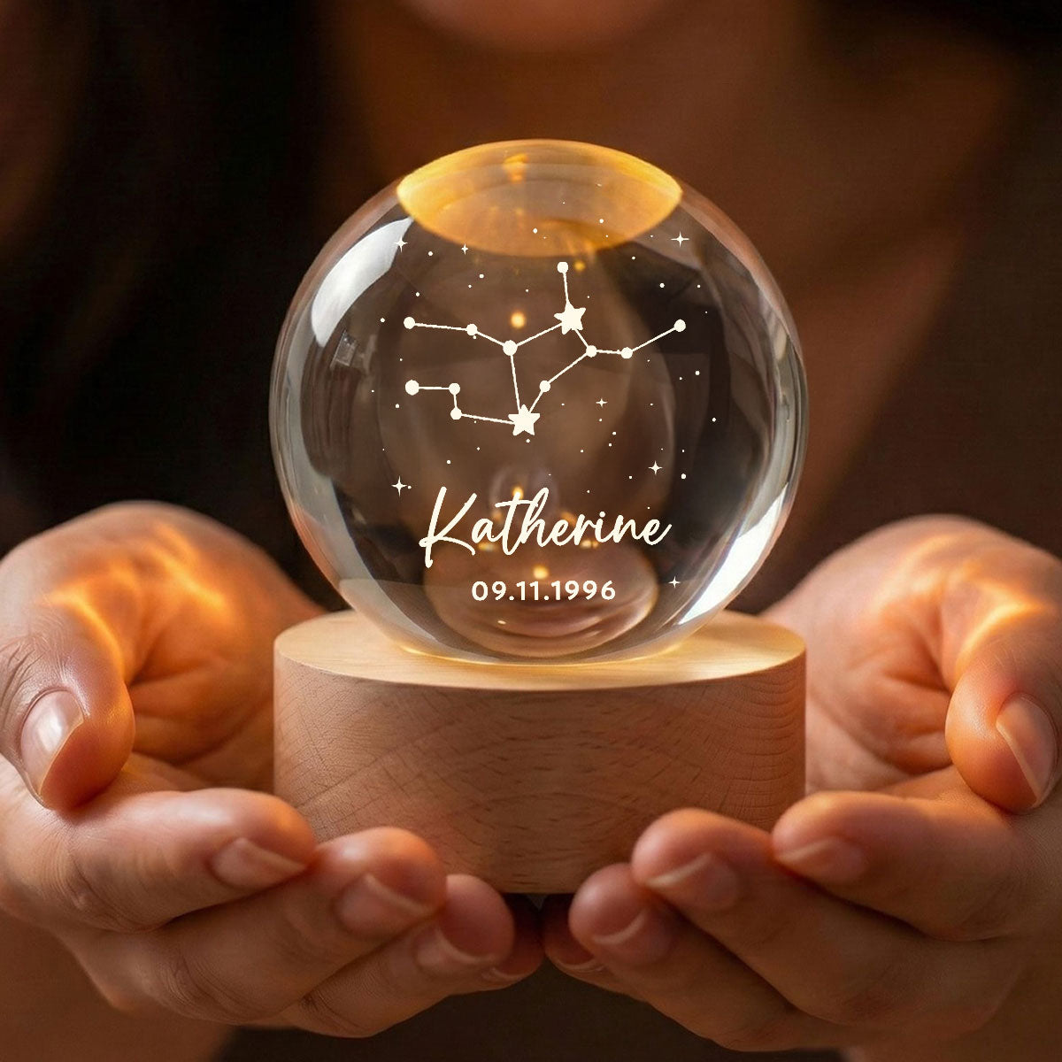 Birthday Zodiac Constellation Astrology Star Sign Art - Personalized Crystal Ball LED Night Light - Birthday Gift, Keepsake