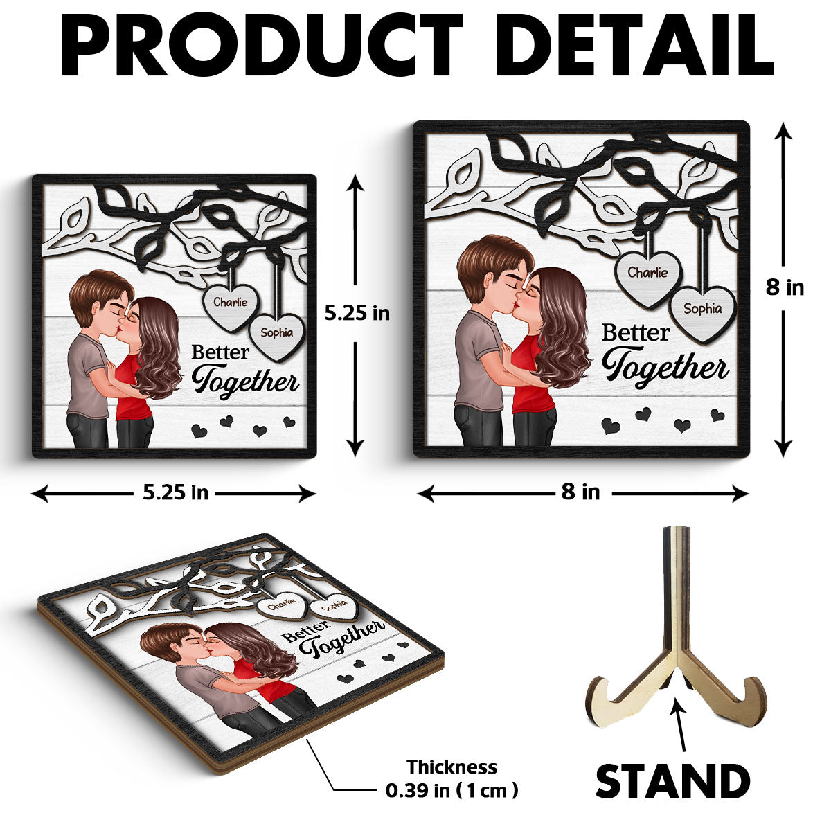 Couple Kissing Under Tree Gift For Him For Her Personalized 2-Layer Wooden Plaque