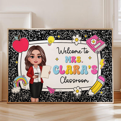 Teacher Composition Book Pattern Personalized Poster, Back To School Gift