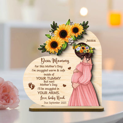 Personalized Pregnant Mom Baby Bump Wooden Plaque, Pregnancy Announcement, Expecting Parents, Gift for Mom