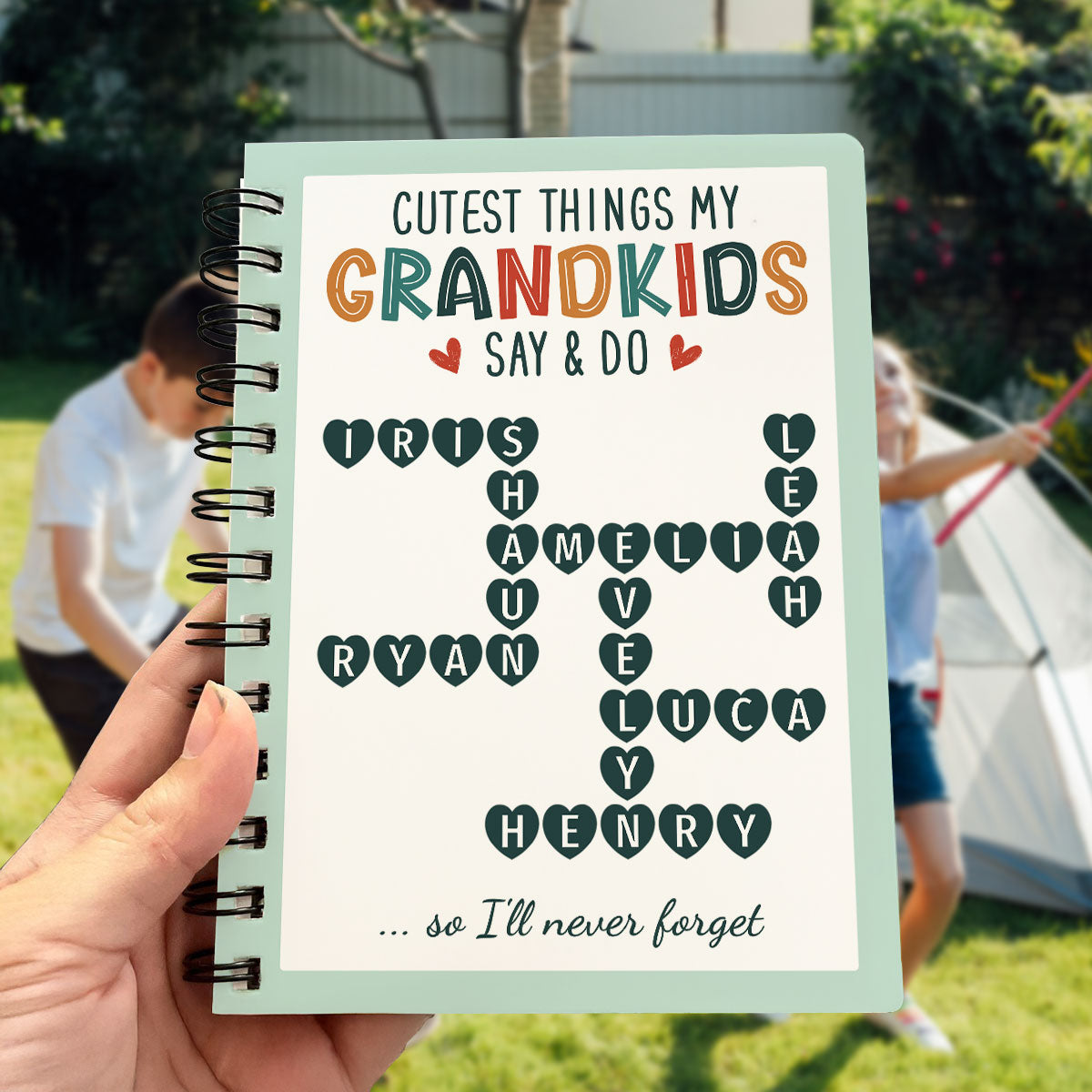 Cutest Things My Grandkids Say & Do Crossword Puzzle Personalized Spiral Notebook Journal, Memory Book