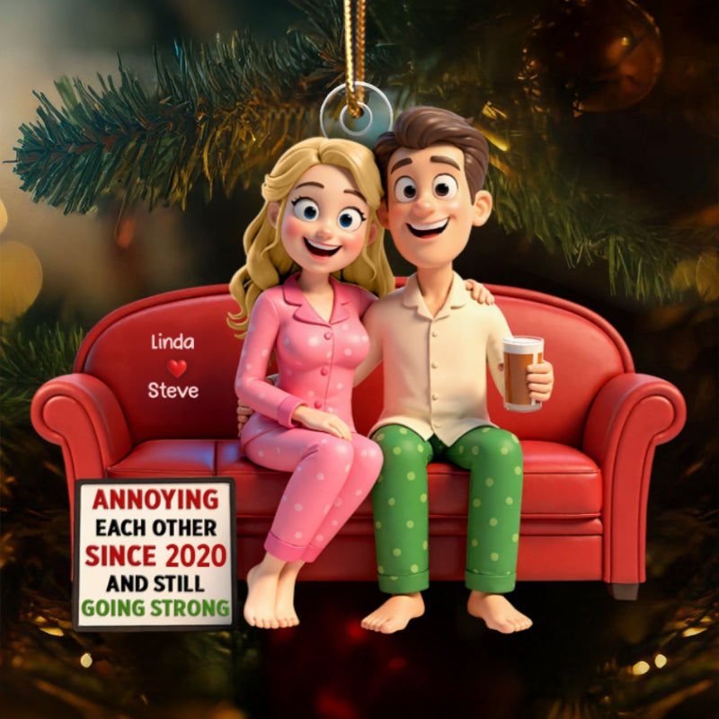 Cartoon Couple Annoying Each Other - Personalized Acrylic Ornament - Christmas Gift for him, Gift for her