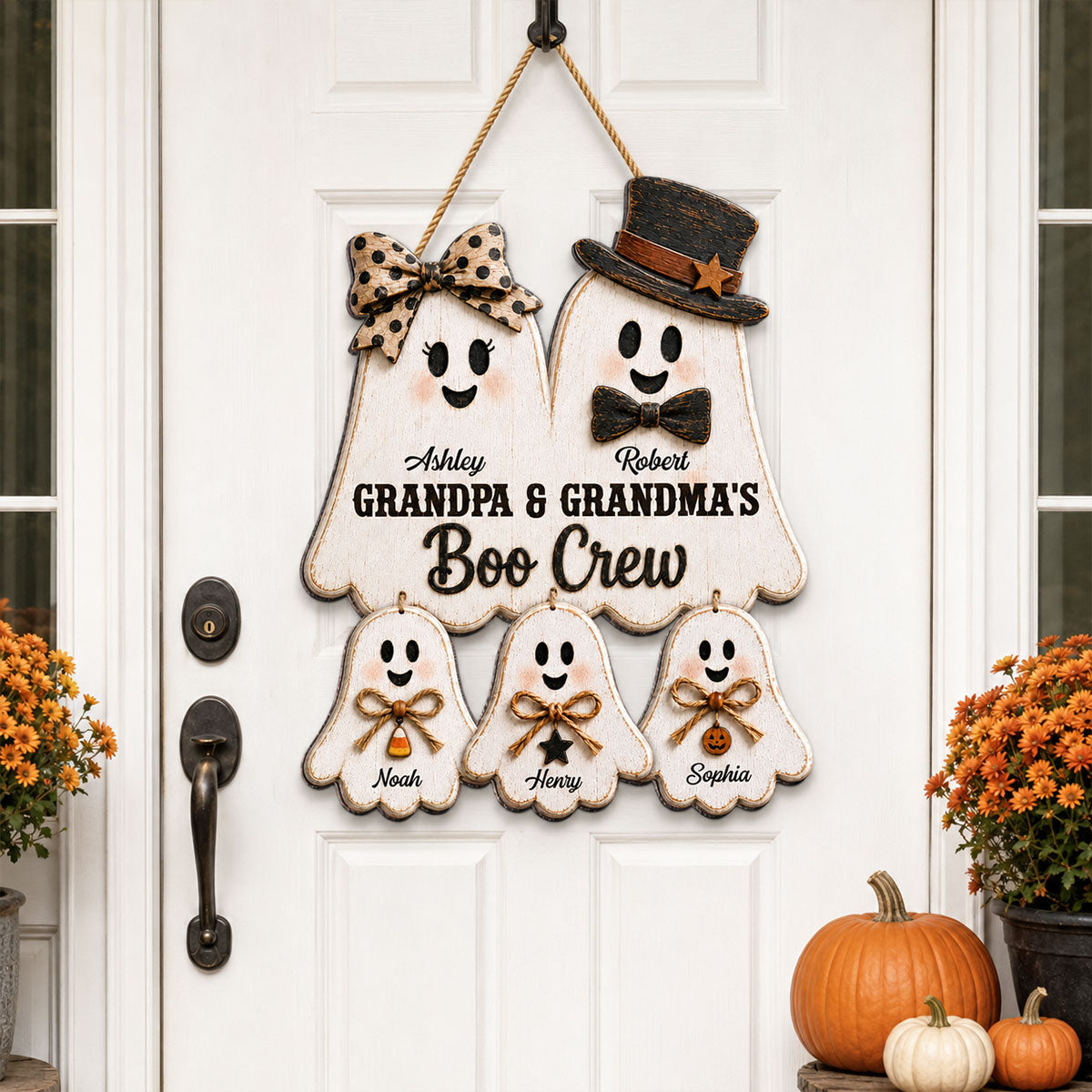 Rustic Halloween Grandpa Grandma's Boo Crew - Personalized Wood Sign - Halloween Decoration For Grandparents