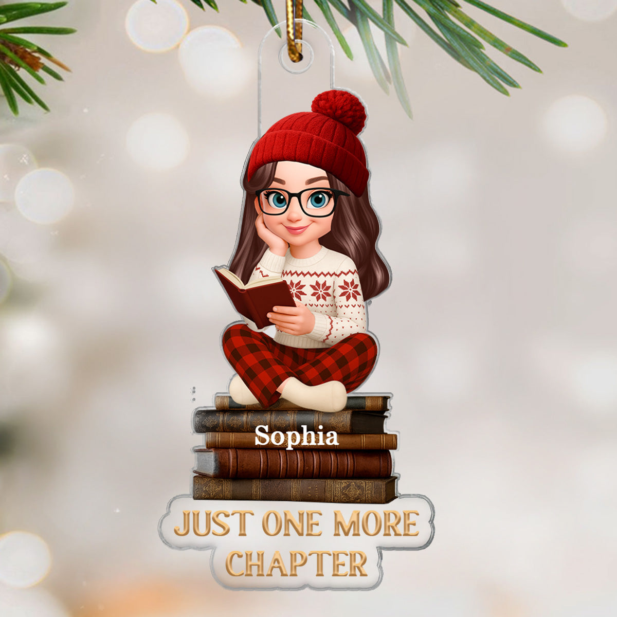 Christmas Cozy Vibe Retro Vintage Books Just One More Chapter - Personalized Acrylic Ornament - Christmas Gift For Book Lovers