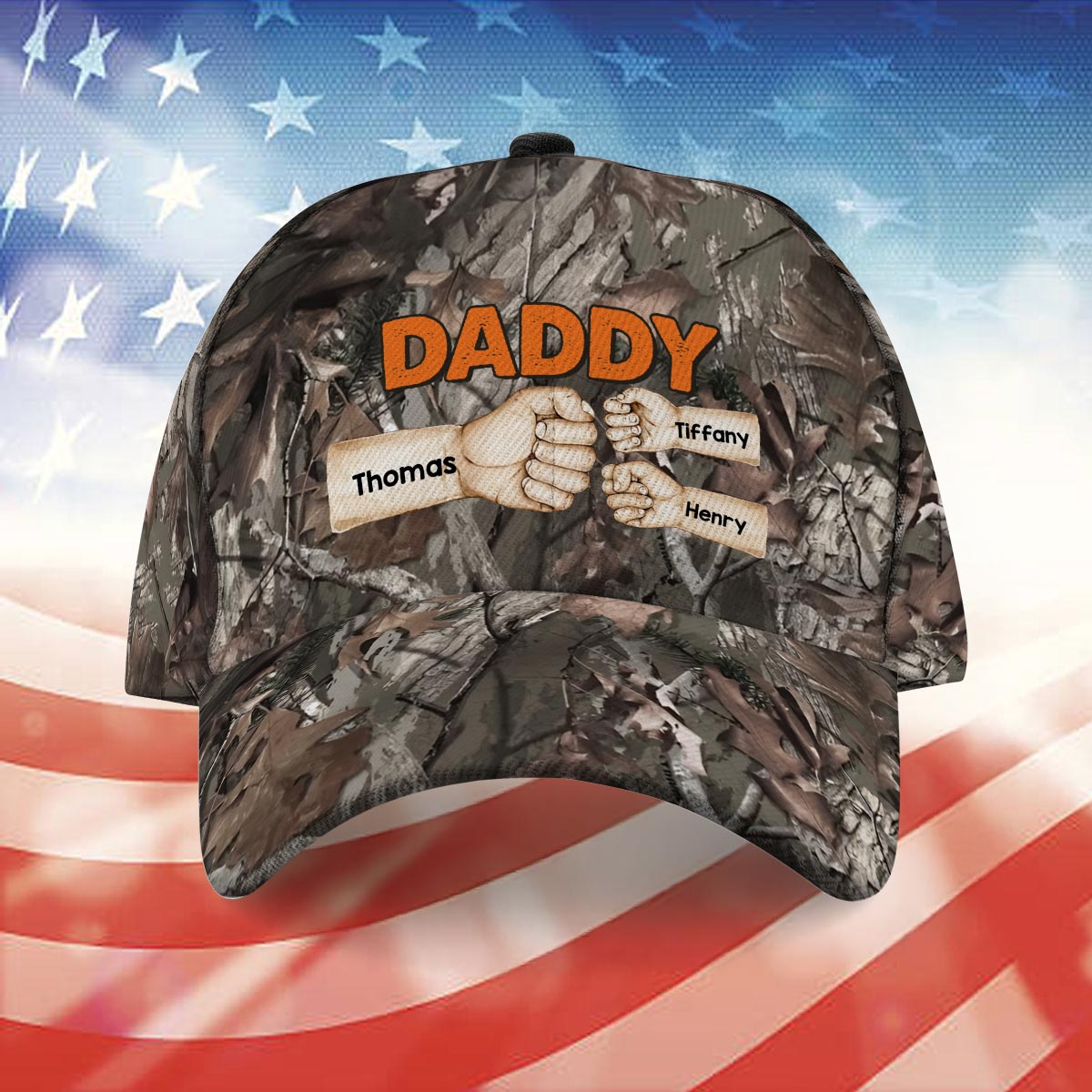 Camouflage Pattern Dad Fist Bump Personalized Classic Cap, Gift For Dad