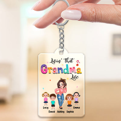 Livin‘ That Grandma Life Pretty Woman Gift For Grandma Personalized Acrylic Keychain