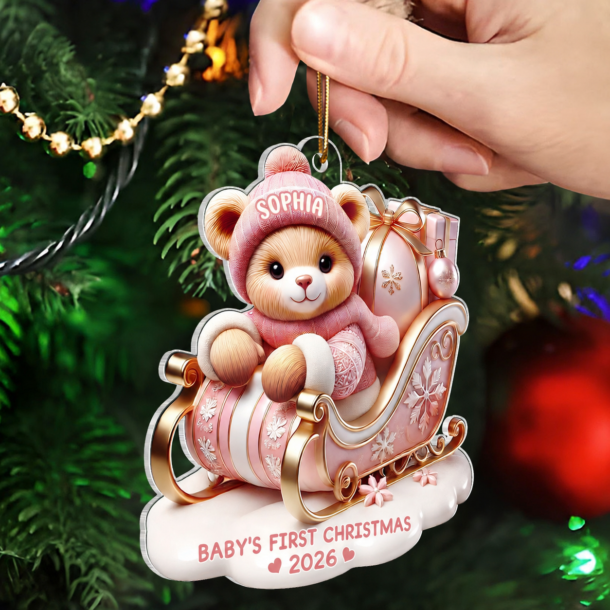 3D Effect Teddy Bear First Christmas Personalized Acrylic Ornament, Christmas Gift For Newborns, New Parents