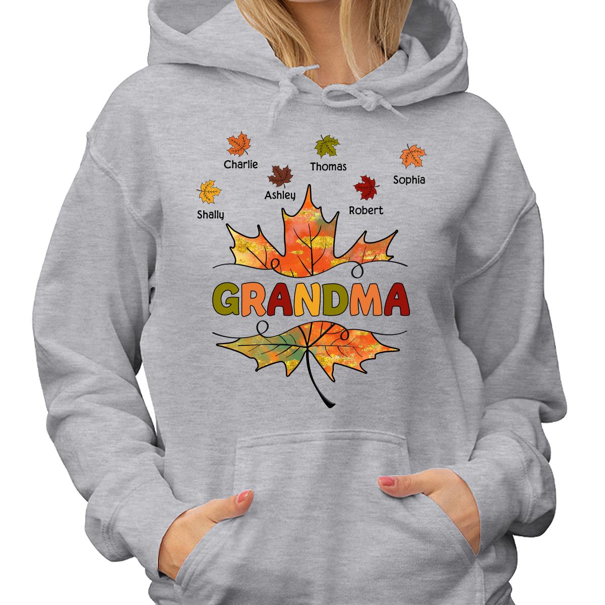 Grandma Mom Fall Leave Cut Through Personalized Shirt