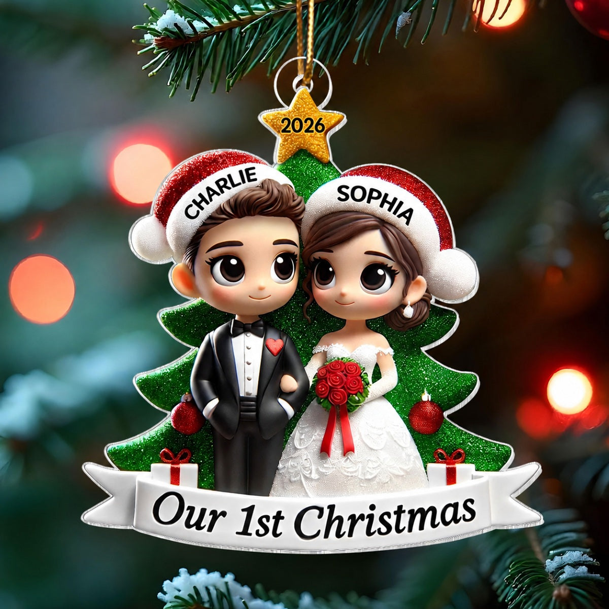 Our First Christmas Married Wedding Couple 2D Flat Acrylic Ornament, MR. & MRS. Gift