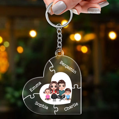 Together We Make A Family Puzzle Heart Personalized Acrylic Heart Keychain
