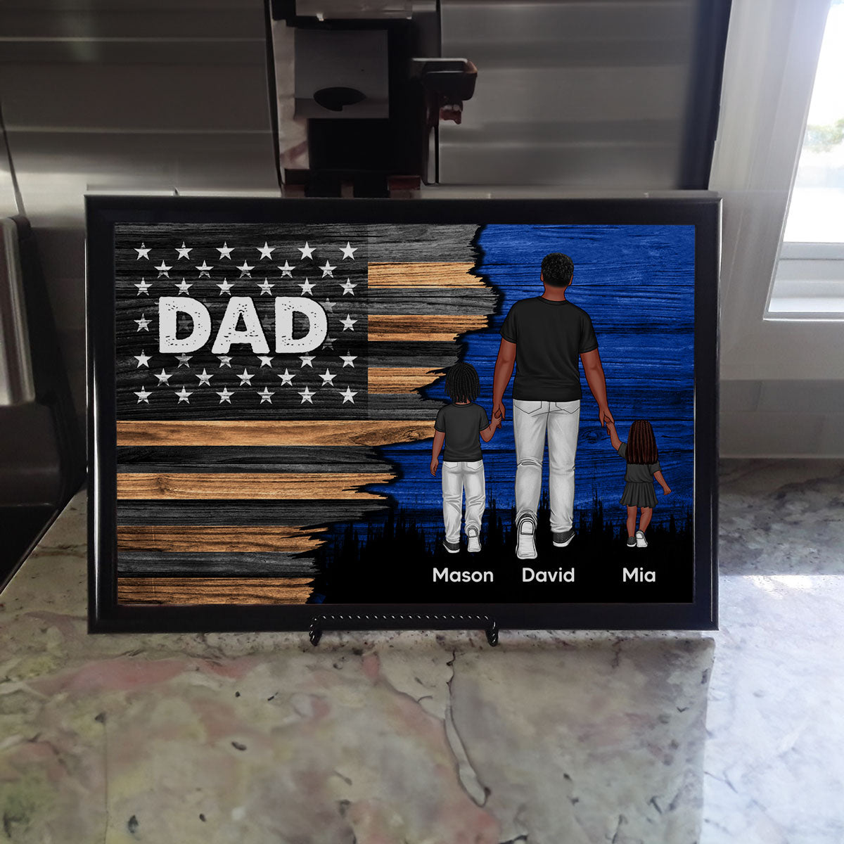 Dad Grandpa Papa Walking With Kids Half Nation Flag - Personalized Poster - Gift For Dad, Gift For Husband, Gift For Grandpa