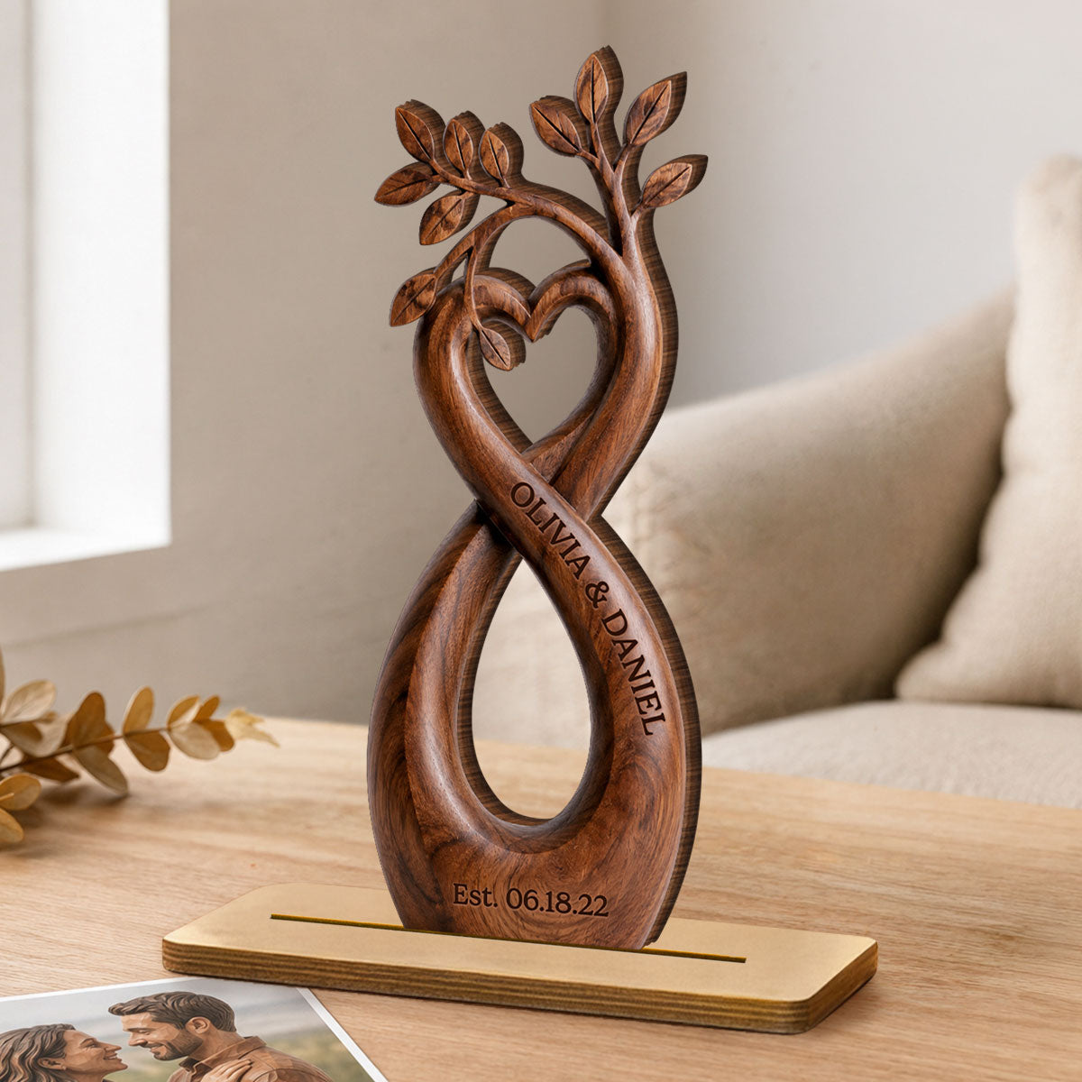 Infinity Heart Tree Couple - Personalized 2-Layered Wooden Plaque - Heartfelt Anniversary Gift for Her, Gift for Him