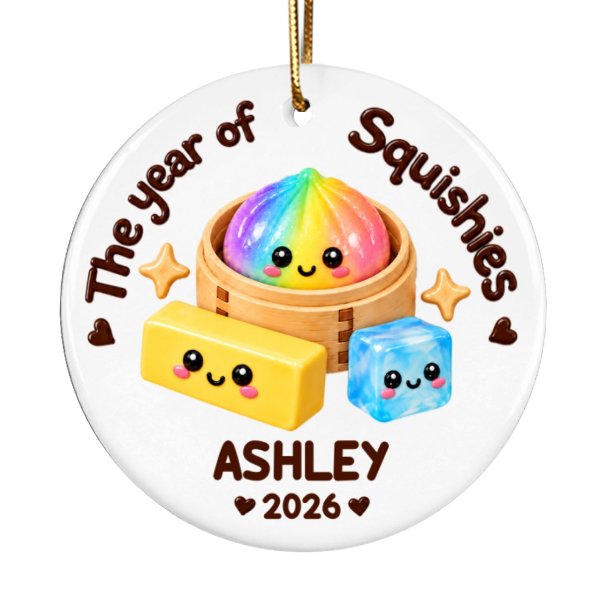 Cute Dumpling The Year Of Squishies - Personalized Ceramic Ornament With Acrylic Pieces - Christmas Gift, Keepsake For Kids, Teenagers, Daughter, Granddaughter, Son, Grandson