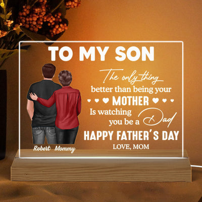 From Mom To Son Happy Father's Day Personalized Acrylic Warm LED Night Light, Heartfelt Gift For Son