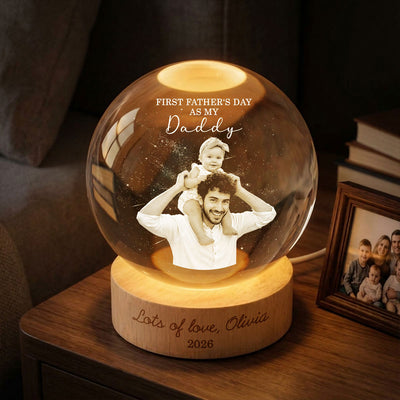 First Father's Day as My Daddy - Personalized Crystal Ball LED Night Light - Father's Day Gift for Dad