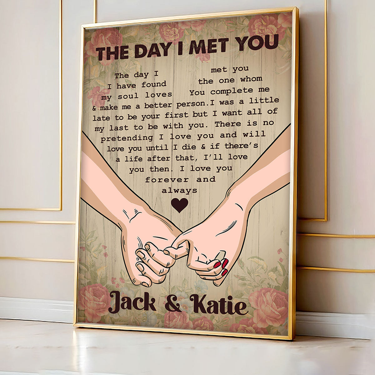 The Day I Met You Couple Hands Personalized Vertical Poster, Heartfelt 2025  Gift, Anniversary Gift