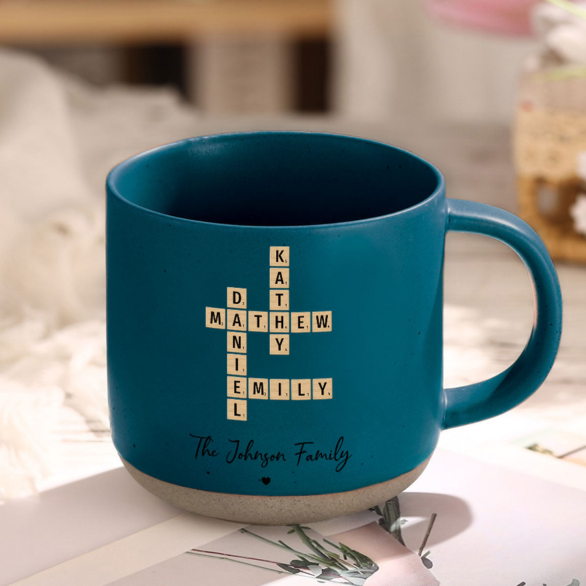 Family Crossword Art Personalized Pottery Mug, Unique Gift For Siblings, For Family