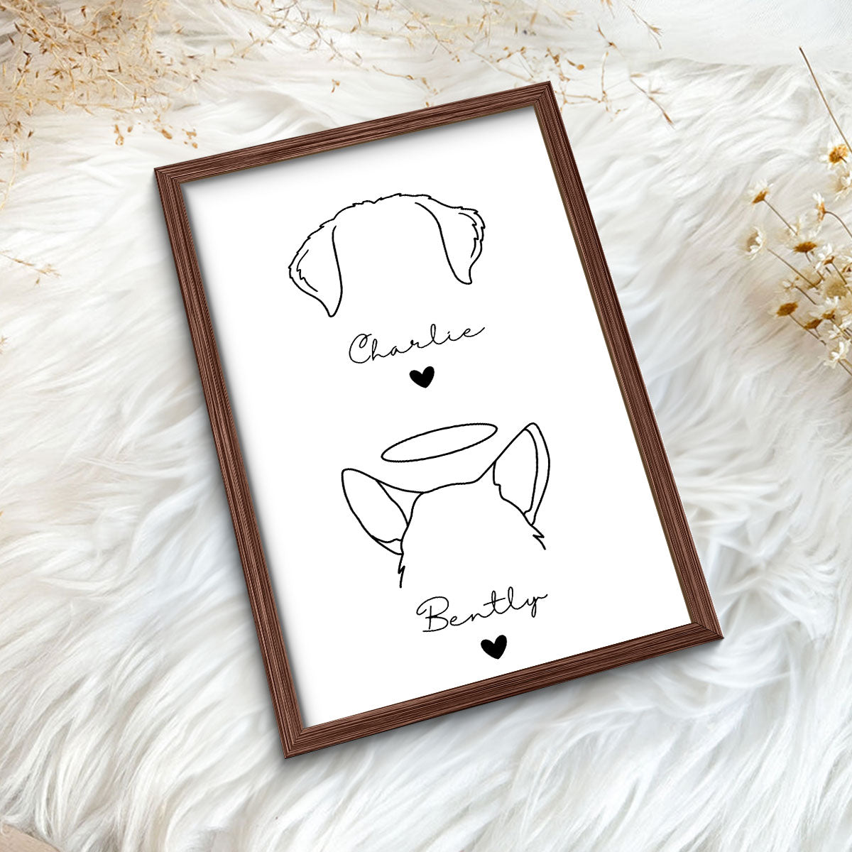Custom Dog Ear Line Art Drawing Personalized 2-Layer Wooden Plaque