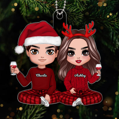 Doll Couple Sitting Christmas Gift For Him For Her Personalized Acrylic Ornament