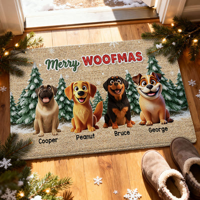 3D Effect Snowy Christmas Tree Beautiful Dog Merry Woofmas Christmas - Personalized Doormat