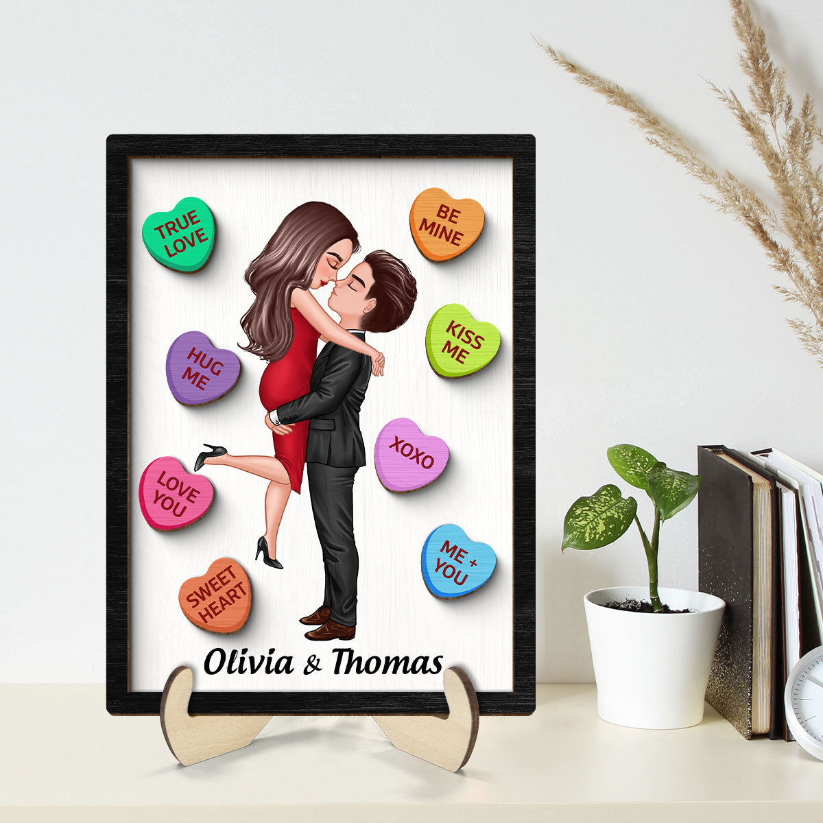 Couple Conversation Hearts Valentine‘s Day Gift Personalized 2-Layer Wooden Plaque