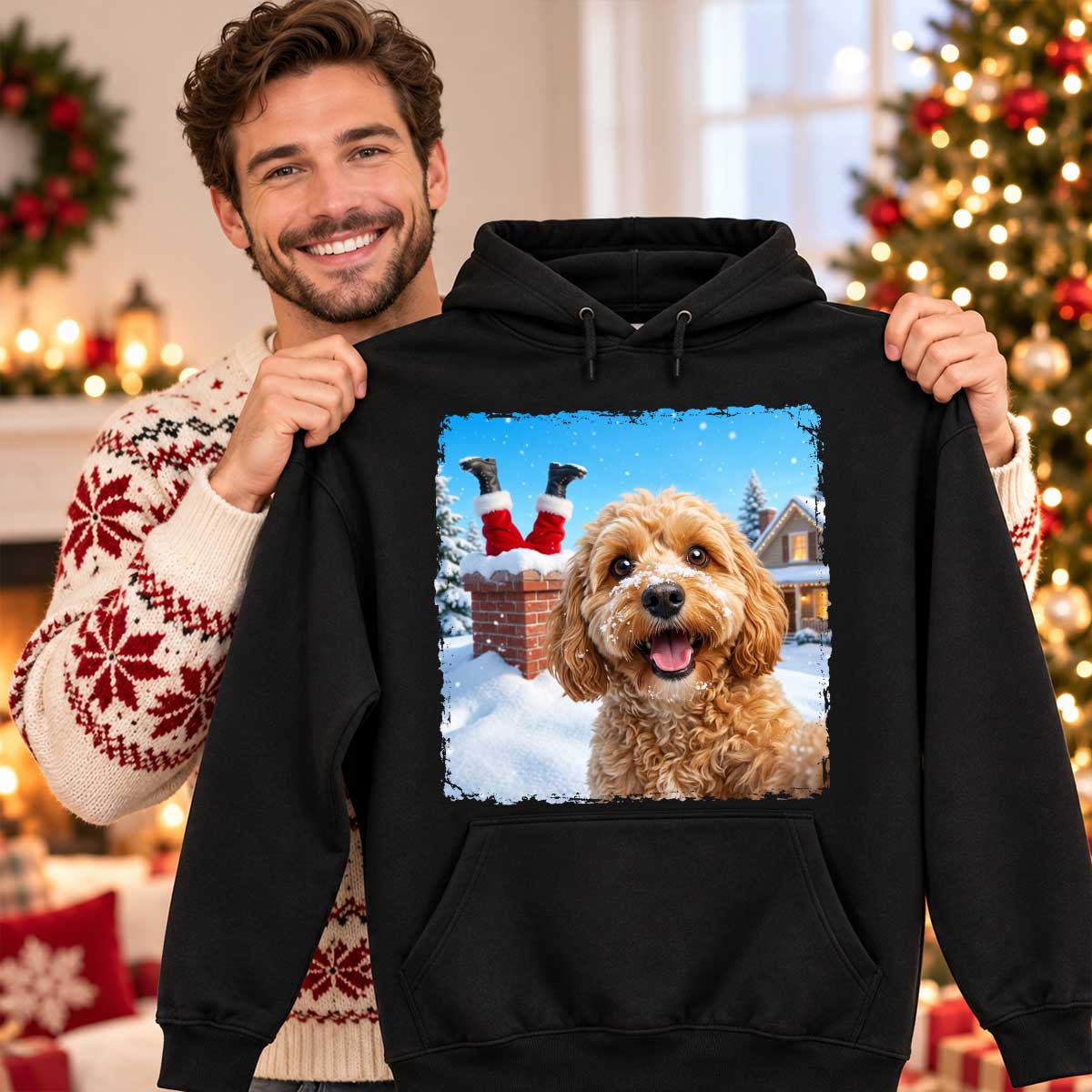 Pet Caught Santa Stuck In Chimney Upload Pet Photo - Personalized Shirt - Funny Gift For Dog Lovers