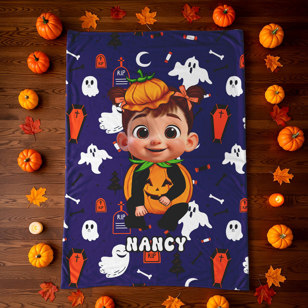 Halloween Theme Custom Characters Personalized Fleece Blanket, Fun & Unique Halloween Gift For Kids, Grandkids