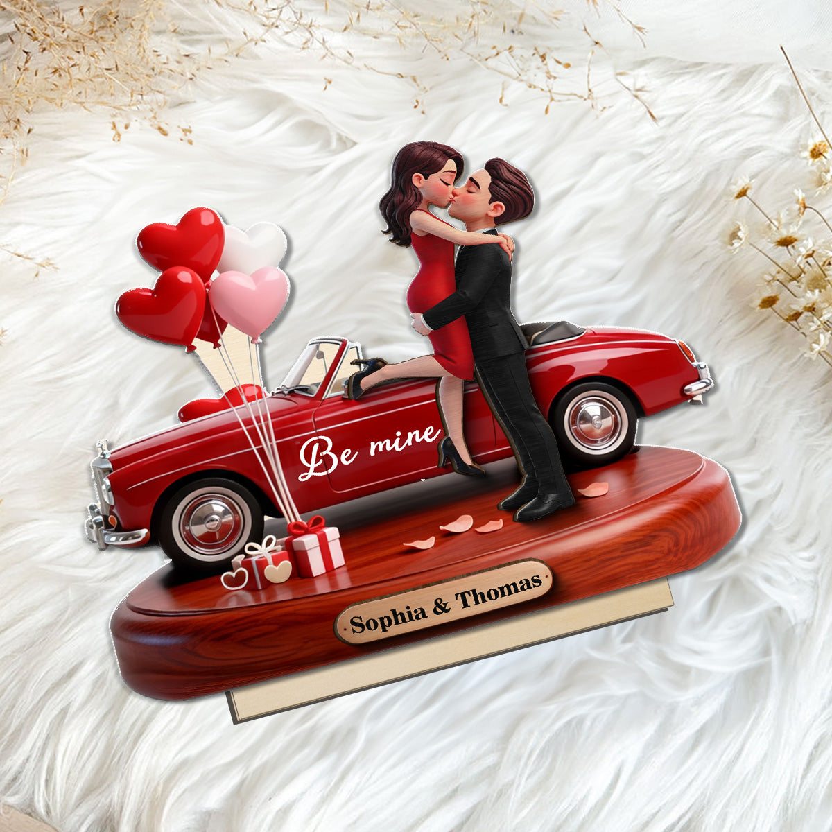 Couple Hugging Kissing Be Mine Valentine - Personalized 2-Layered Wooden Plaque - Valentine's Day Gift For Couple