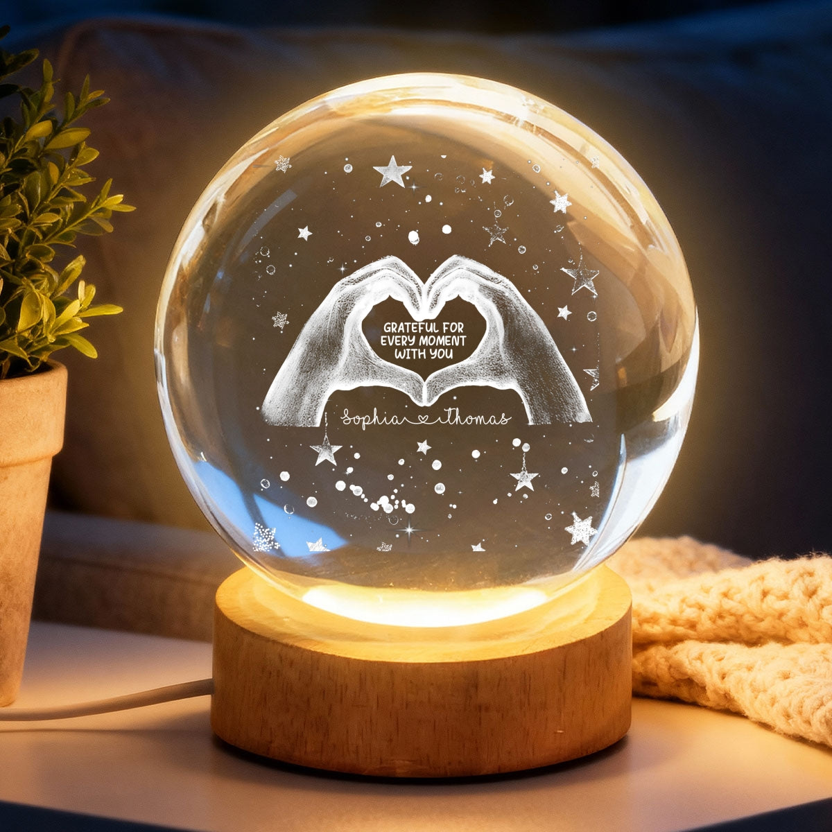 Grateful For Every Moment With You - Personalized Crystal Ball LED Night Light