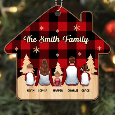 Pajamas Family In House Checkered Pattern Personalized Wooden Ornament