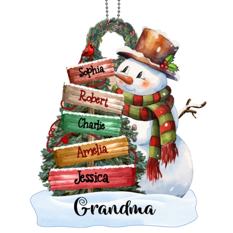 Grandma Mom Snowman Christmas Sign Personalized Wooden Ornament