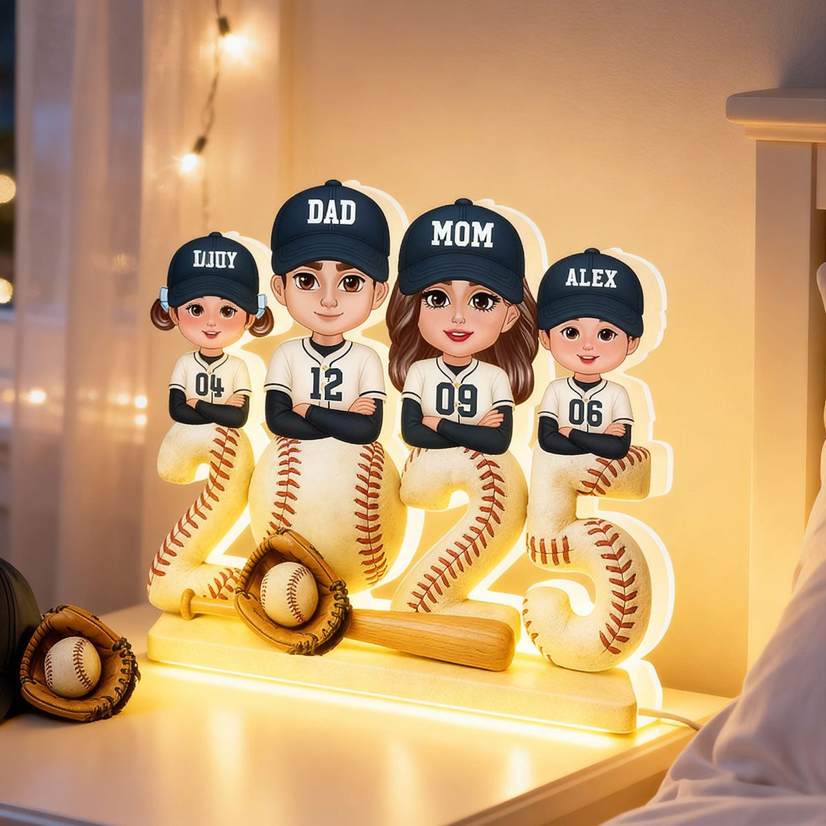 3D Effect Christmas Baseball Team Family - Personalized Light Box