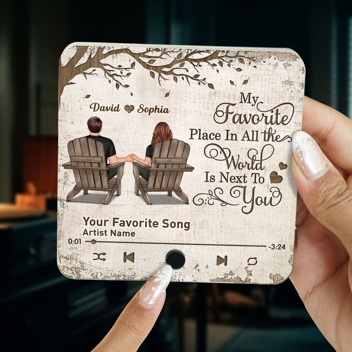 Favorite Place In The World Sitting Couple Back View Personalized Music Fridge Magnet, Anniversary Gift For Him, For Her