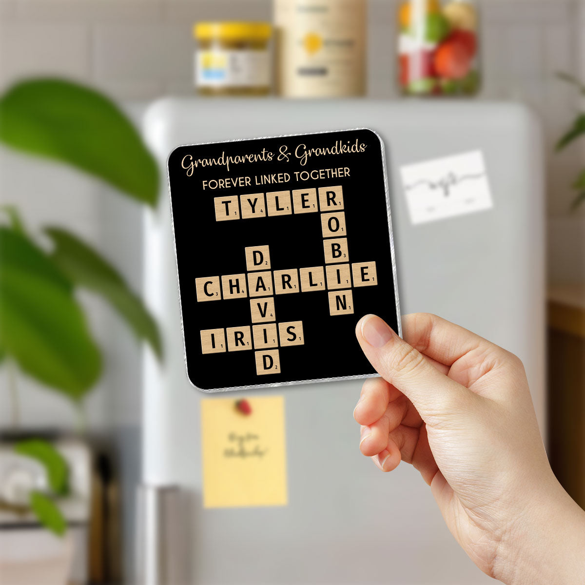 Grandparents & Grandkids Forever Linked Together Crossword Puzzle Personalized Acrylic Fridge Magnet, Gift For Large Family, Parent, Grandparents, Siblings, Brothers, Sisters