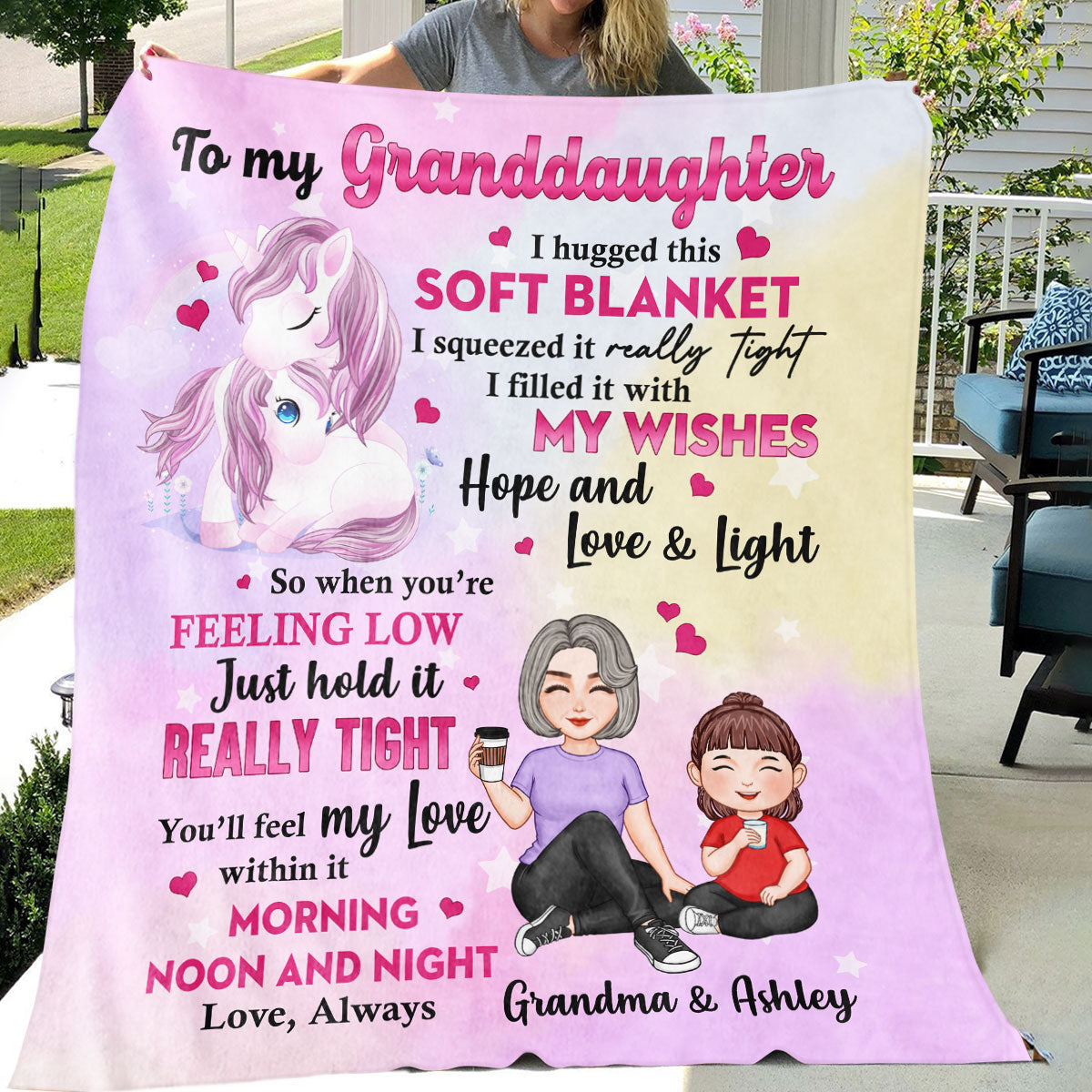 Unicorn Cute Grandma Grandkid To My Granddaughter Grandson Personalized Fleece Blanket