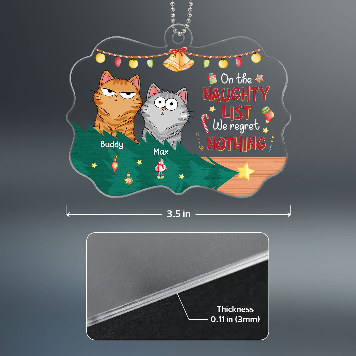Christmas Fluffy Cat Funny Expressions On The Naughty List Regret Nothing Personalized Acrylic Ornament