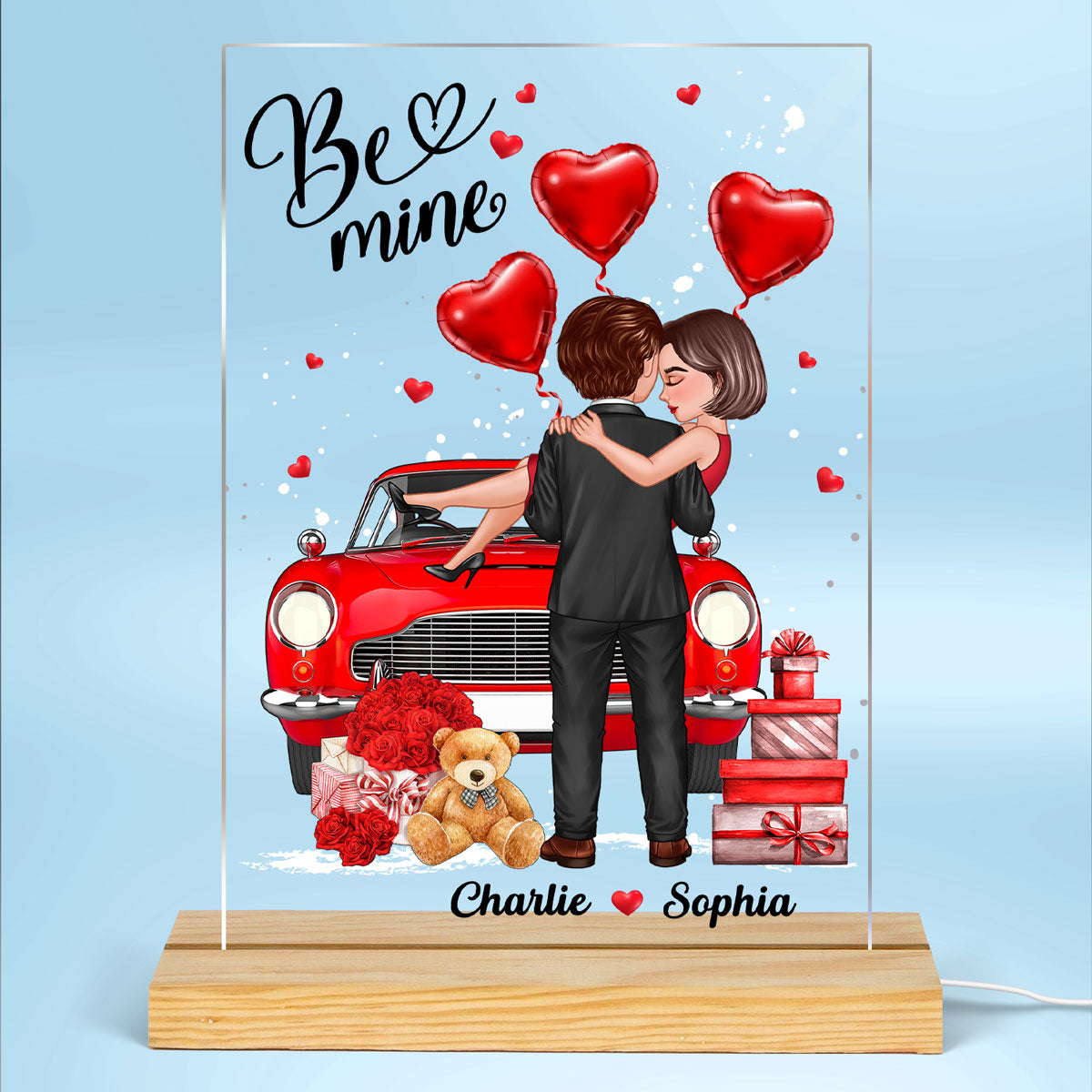 Embracing Hugging Couple Car Personalized Acrylic LED Night Light