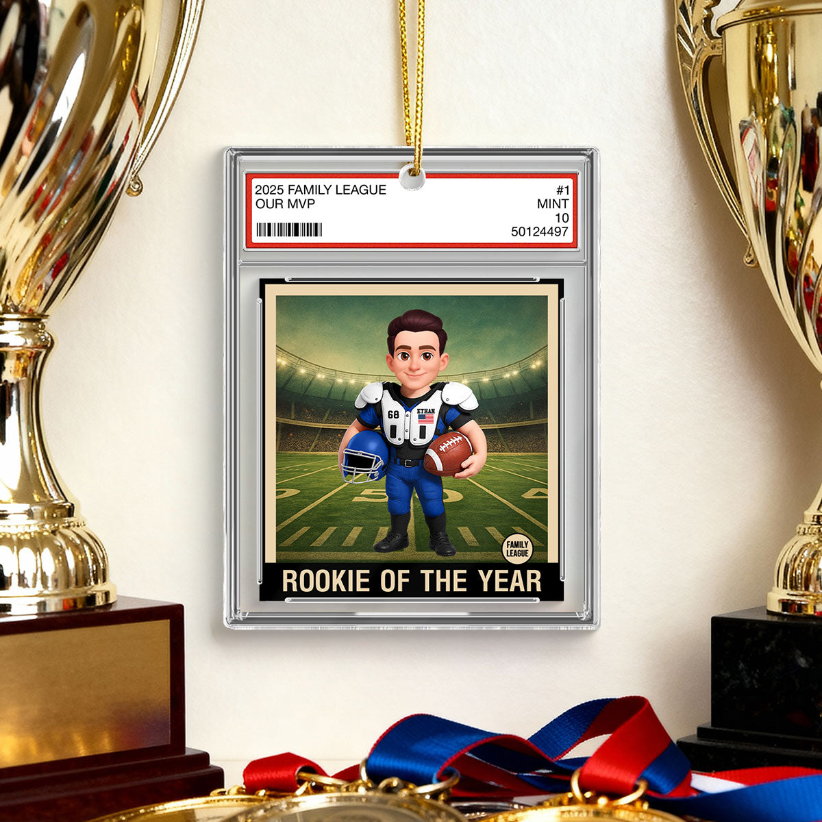 American Football Player All Star Trading Card Style - Personalized Acrylic Ornament - Christmas Gift For Son, Grandson