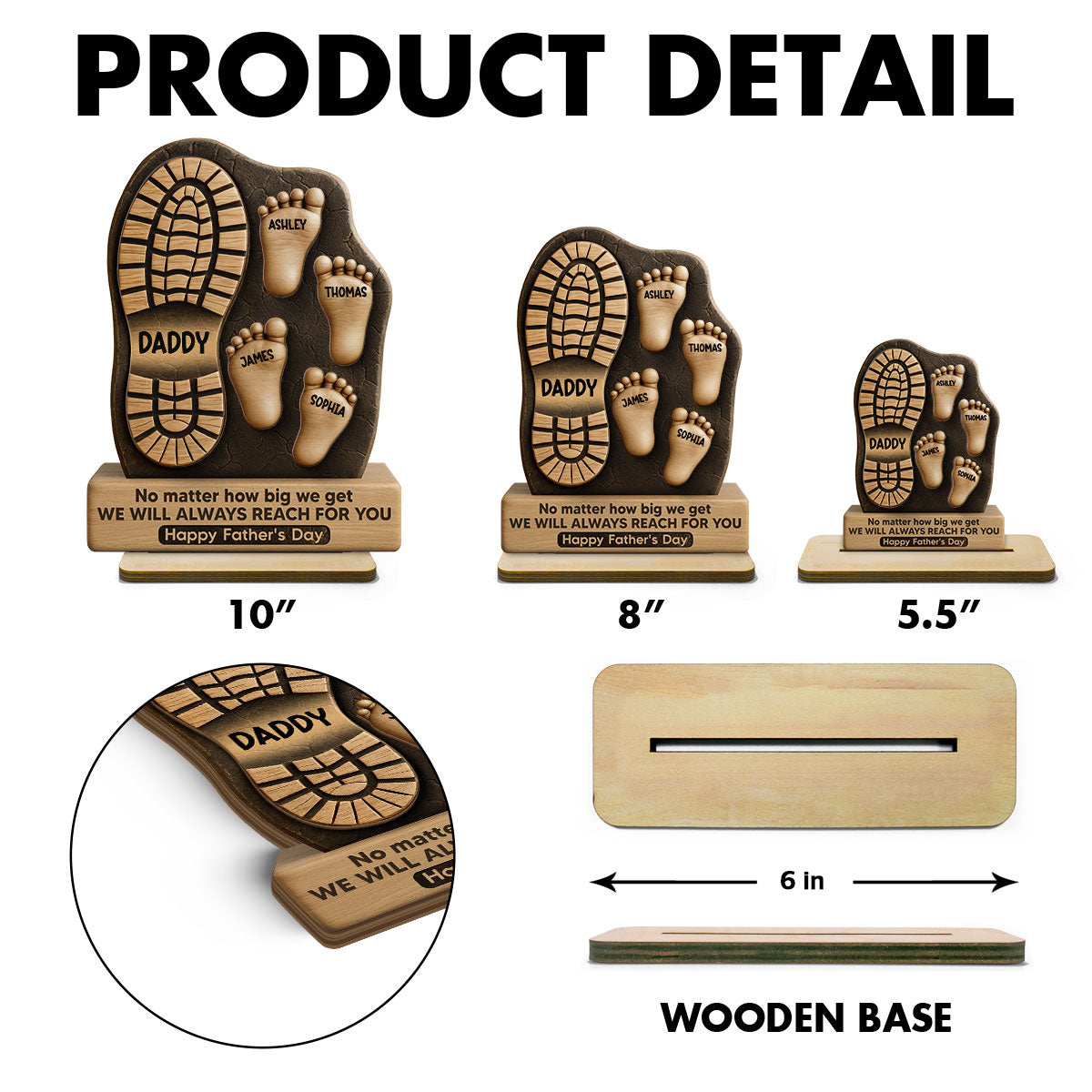 Dad No Matter How Big We Get Personalized 2-Layer Standing Wooden Plaque| Unique Father's Day Gift For Dad