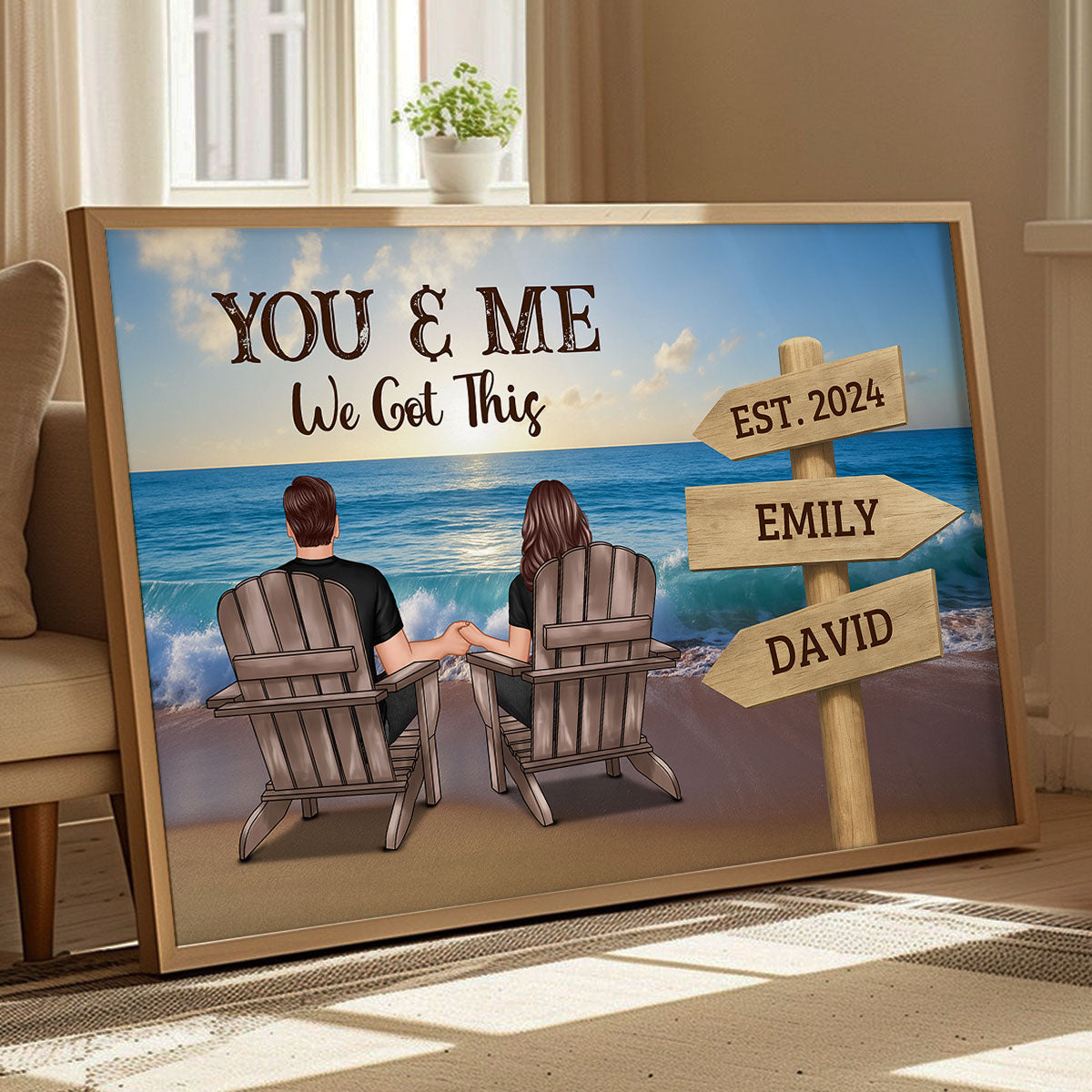 Seaside Signs of Us Personalized Poster, Anniversary Gift for Couples, for Him, for Her