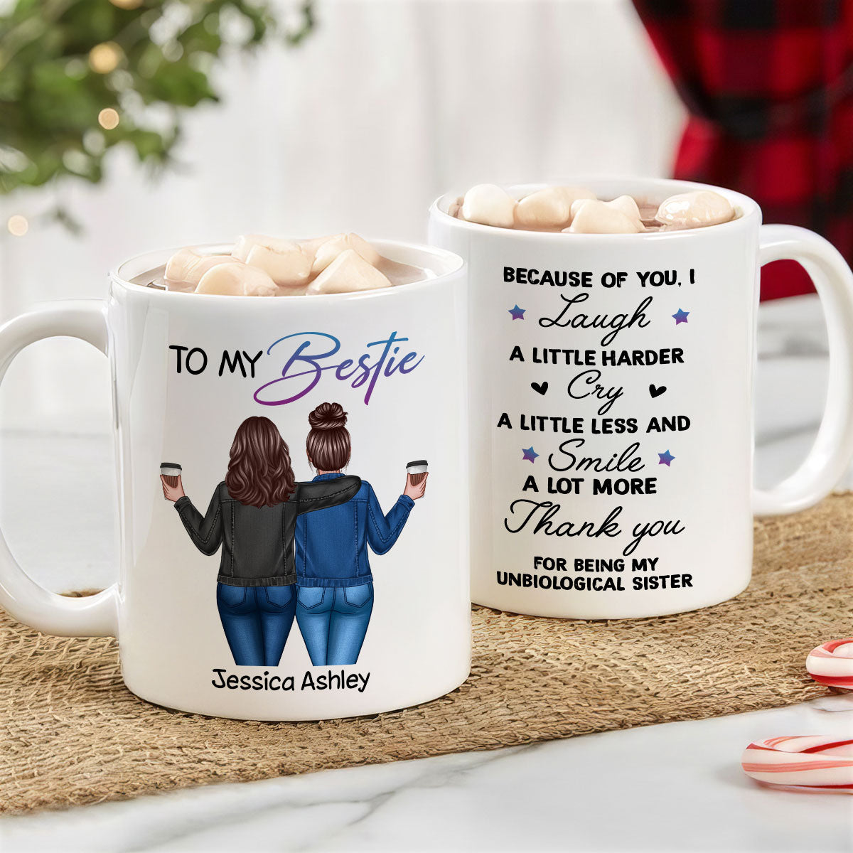 Back View Besties To My Bestie Personalized Mug, Christmas Gift For Best Friends, BFF