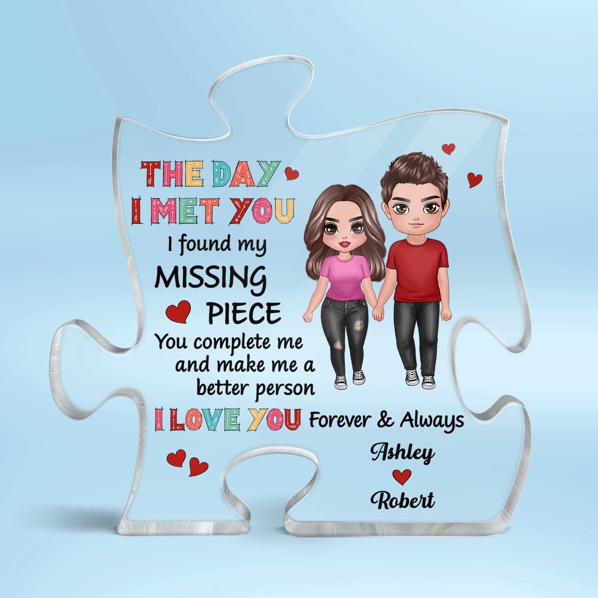 Colorful Pattern Standing Doll Couple Personalized Puzzle Acrylic Plaque
