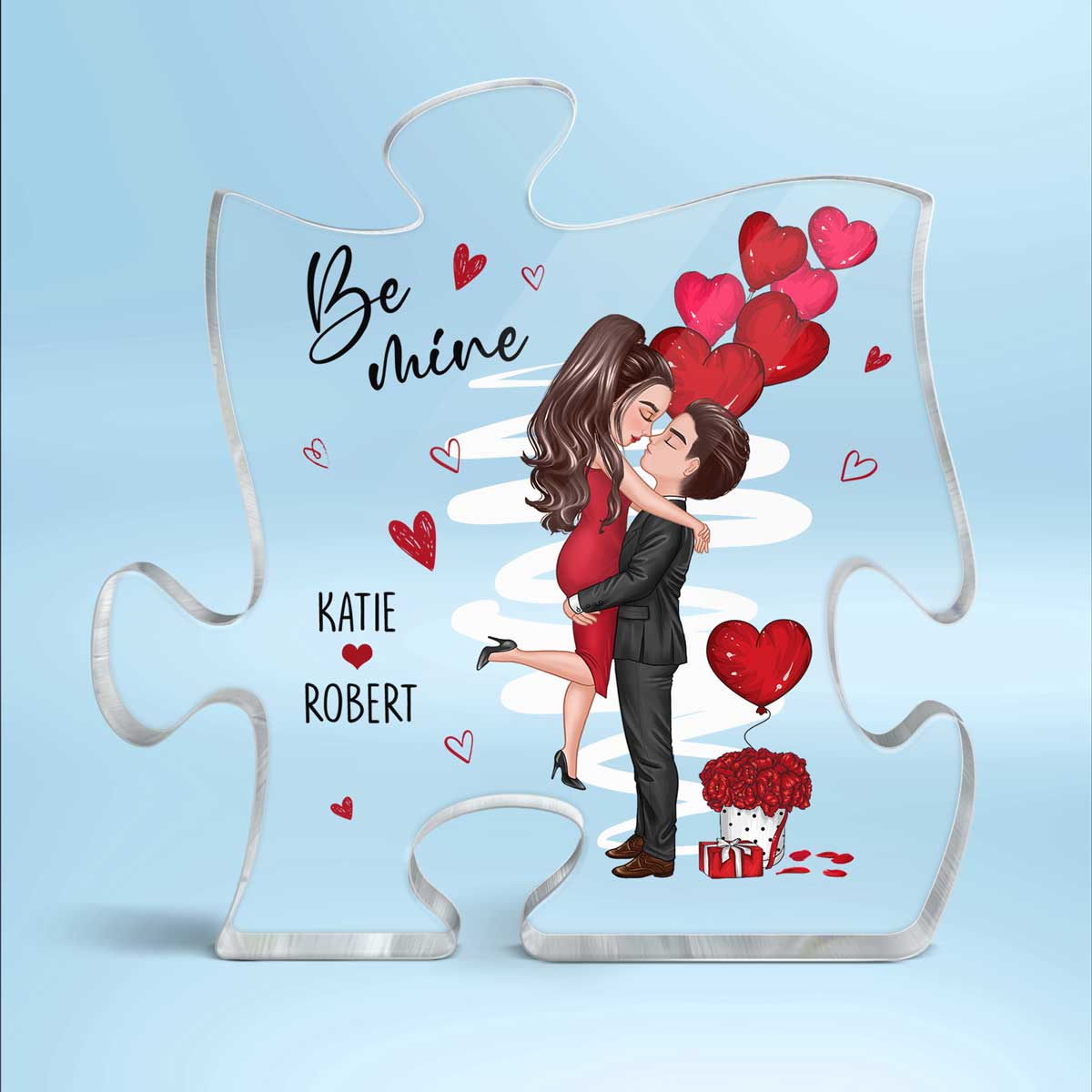 Be Mine Doll Couple Kissing Personalized Puzzle Acrylic Plaque - Gift For Him Gift For Her